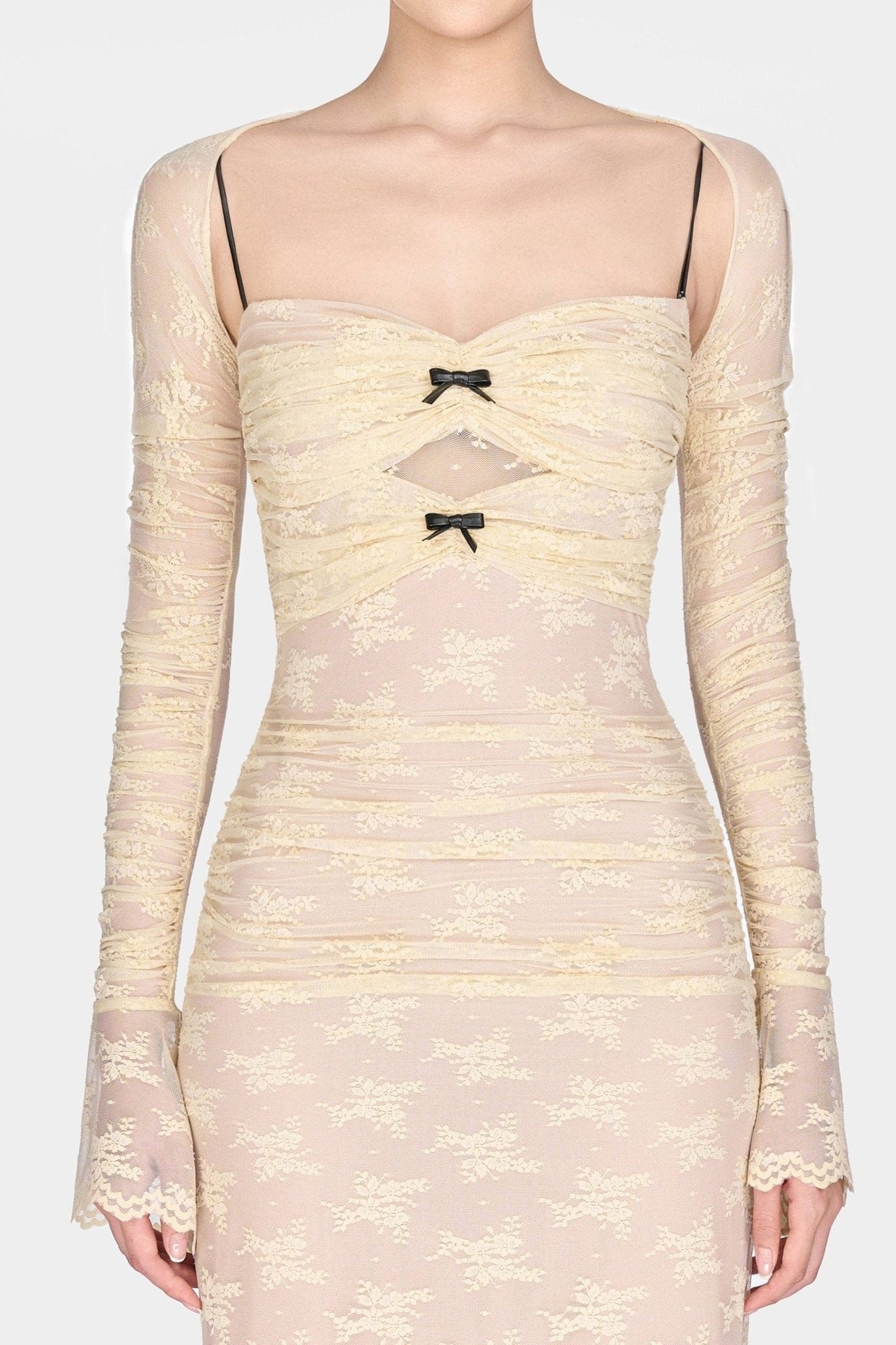 Ivory Bow Cut Out Laces Dress - Montsand