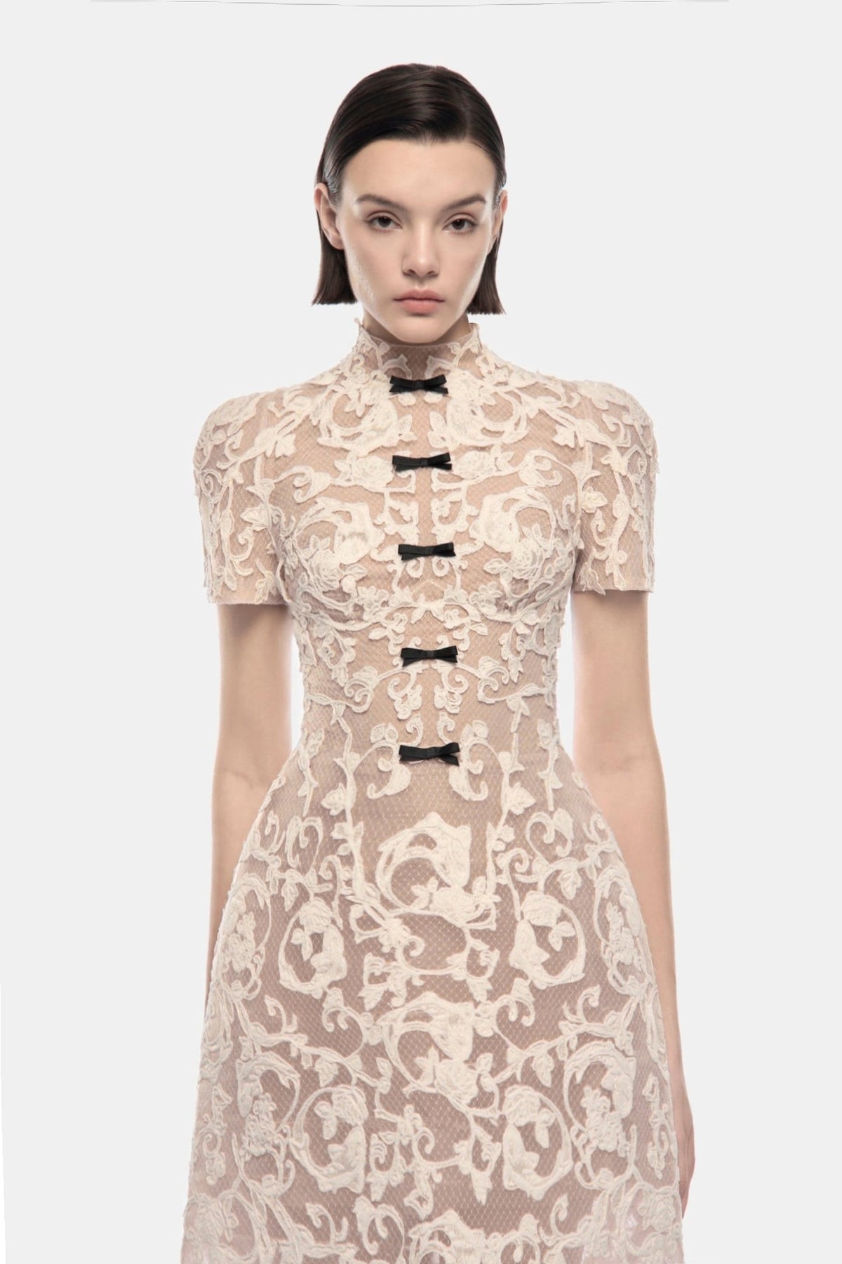 Ivory Brocade Bow Maxi Dress - Montsand