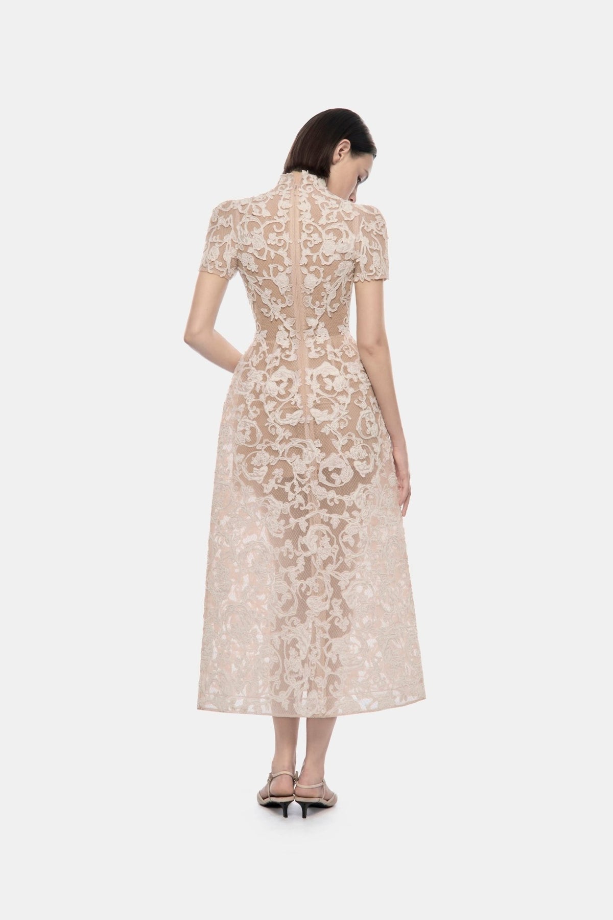 Ivory Brocade Bow Midi Dress - Montsand
