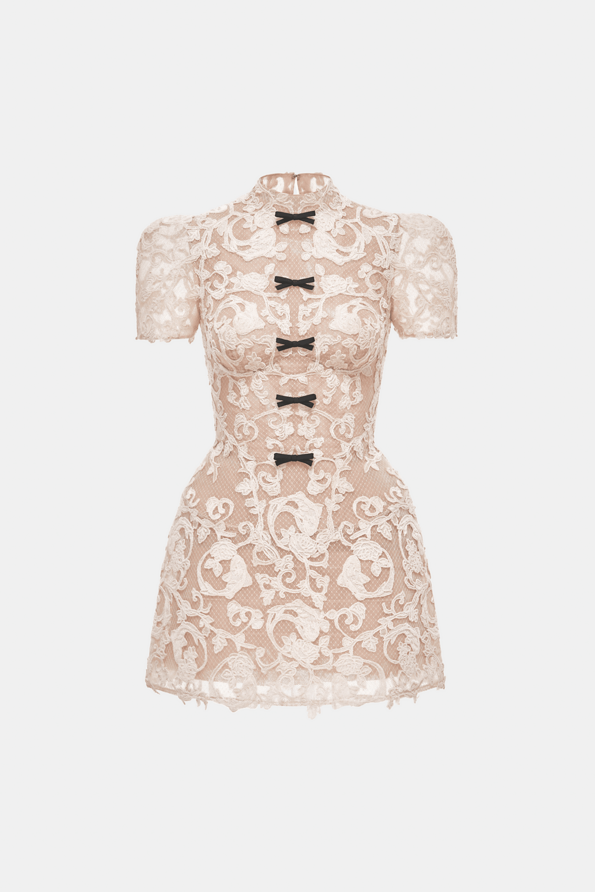 Ivory Brocade Bow Mini Dress - Montsand