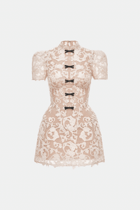 Ivory Brocade Bow Mini Dress - Montsand