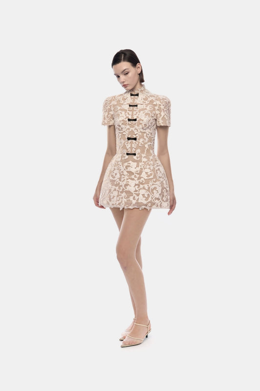 Ivory Brocade Bow Mini Dress - Montsand