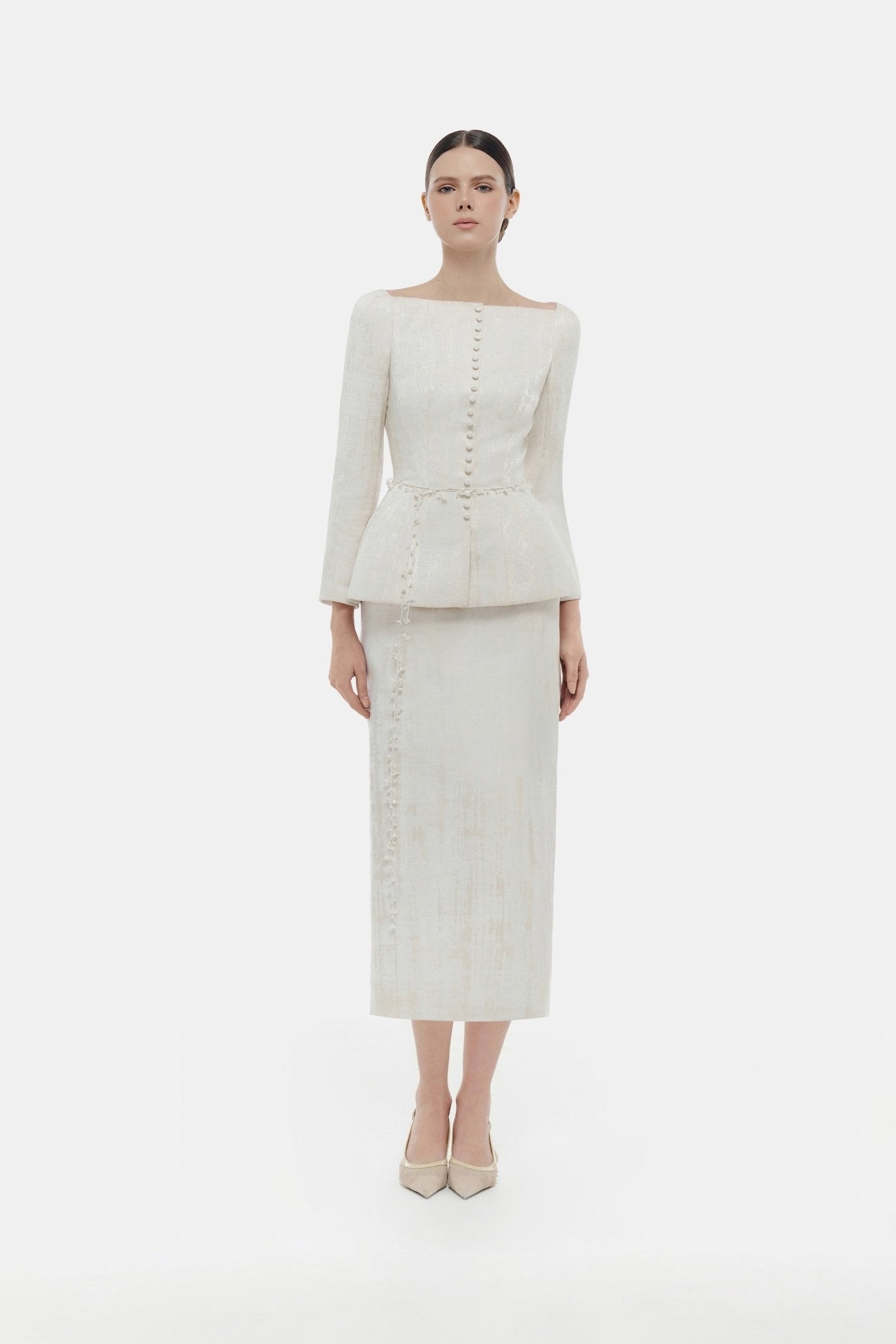 Ivory Brocade Midi Skirt - Montsand