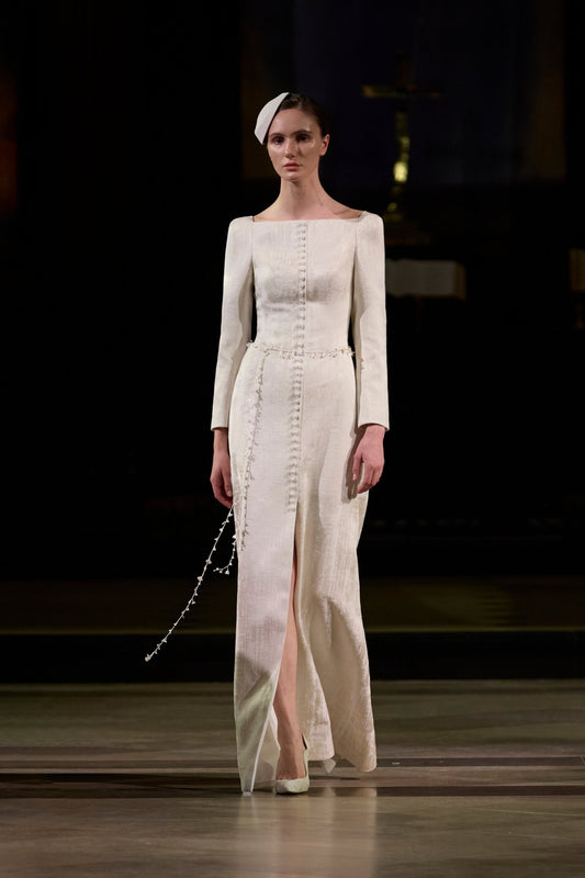 Ivory Brocade Split Dress - Montsand