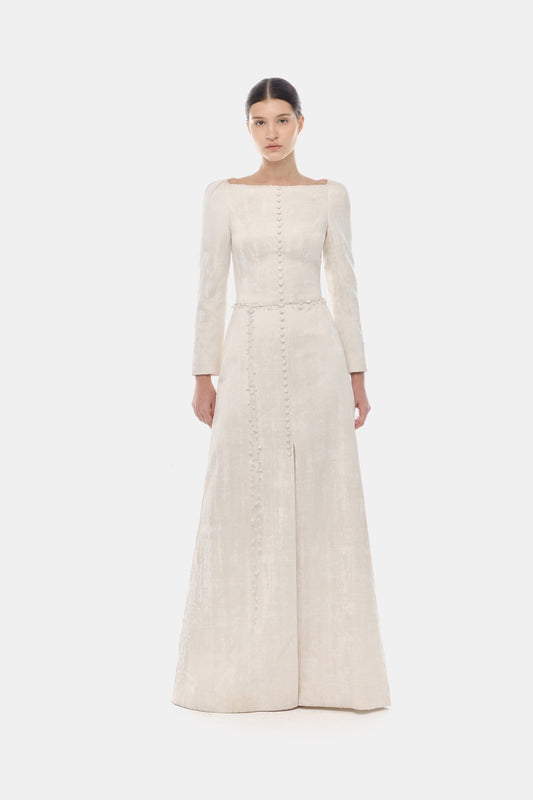 Ivory Brocade Split Dress - Montsand