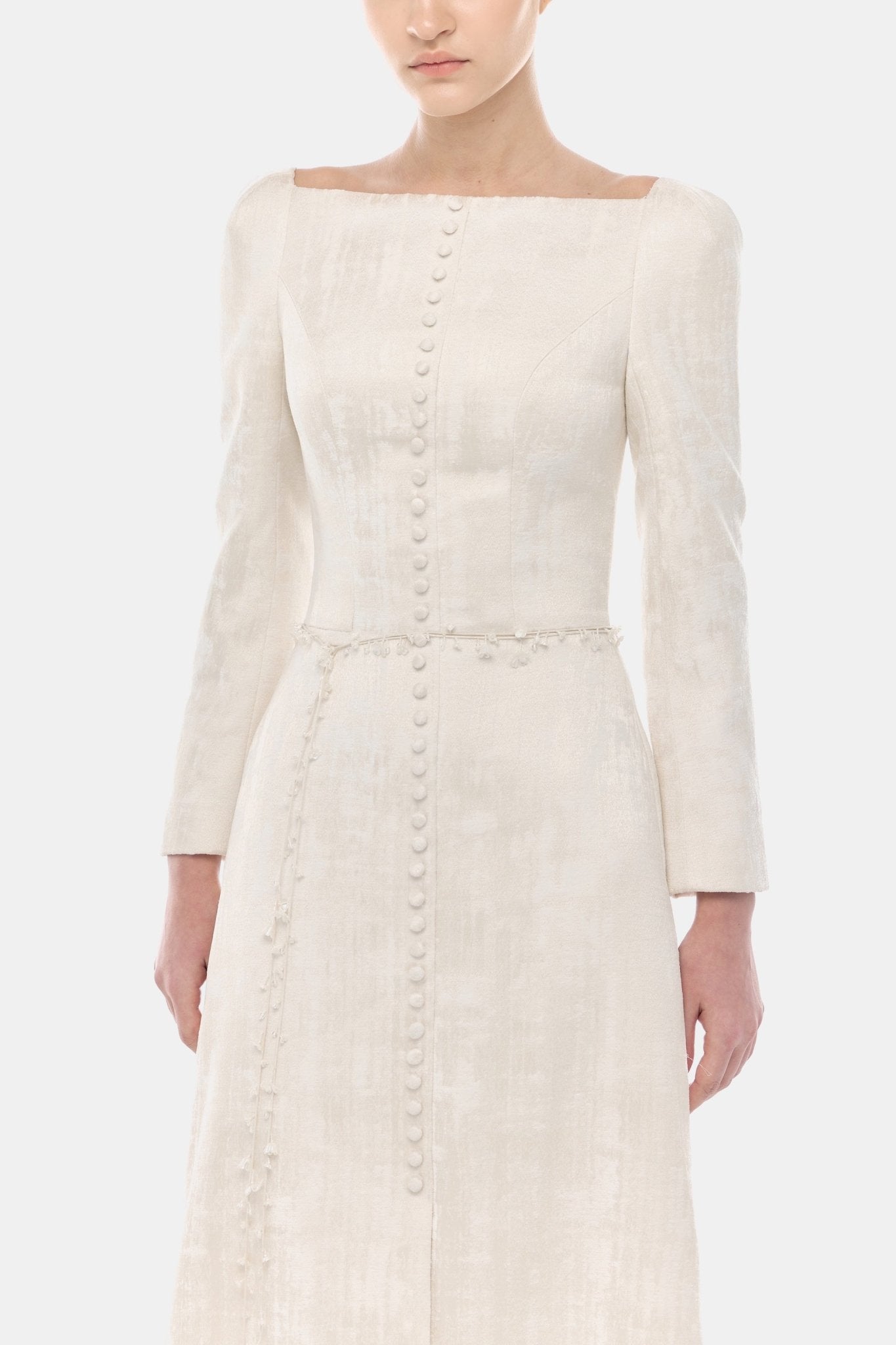 Ivory Brocade Split Dress - Montsand