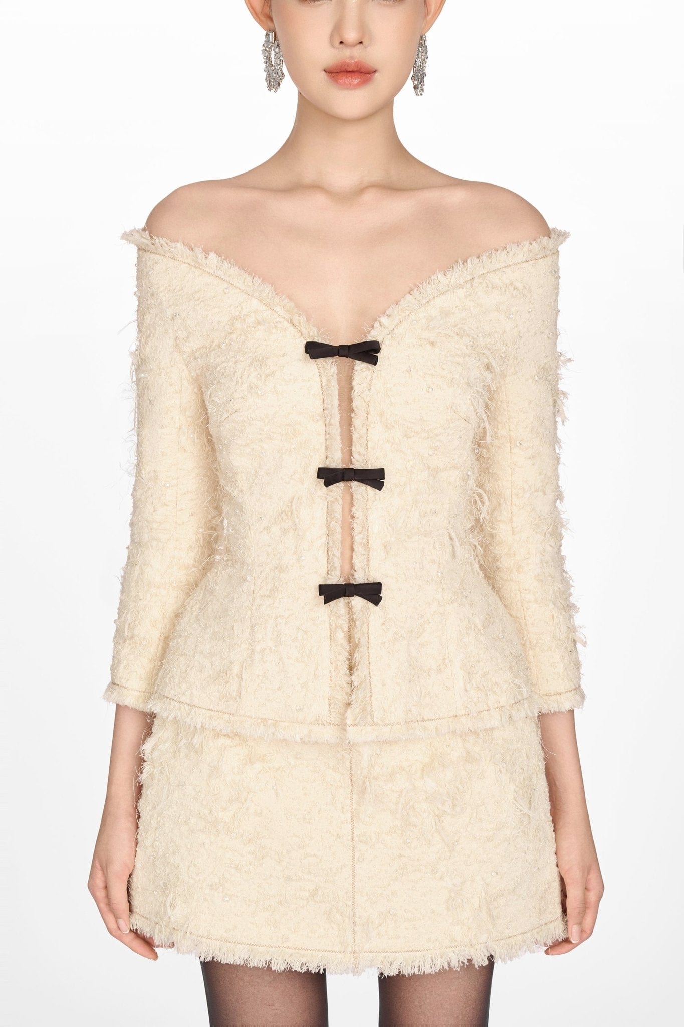 Ivory Crystal Beaded Mini Skirt - Montsand