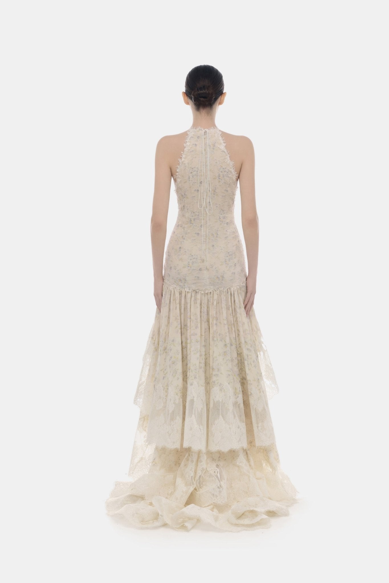 Ivory Cut-Out Lace Tiered Dress - Montsand