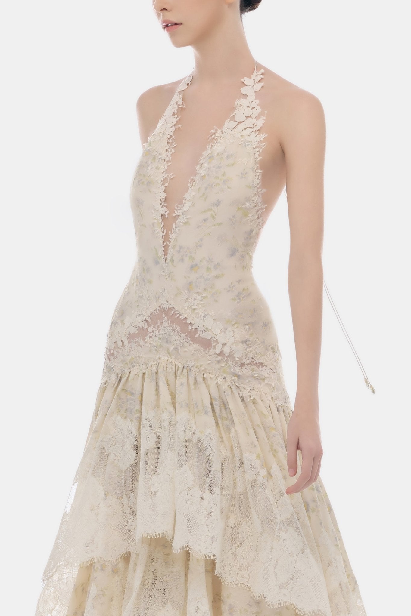 Ivory Cut-Out Lace Tiered Dress - Montsand