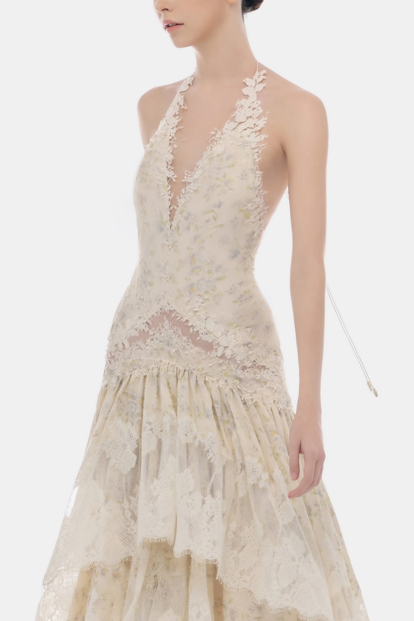 Ivory Cut-Out Lace Tiered Dress - Montsand