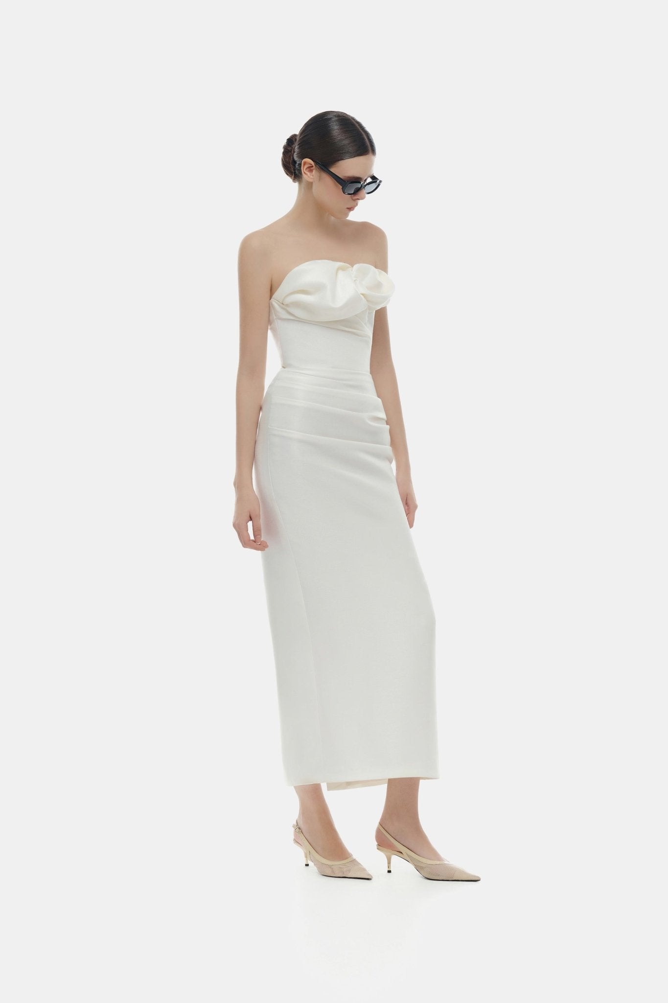 Ivory Draped Tube Midi Dress Dresses Montsand