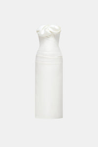 Ivory Draped Tube Midi Dress - Montsand