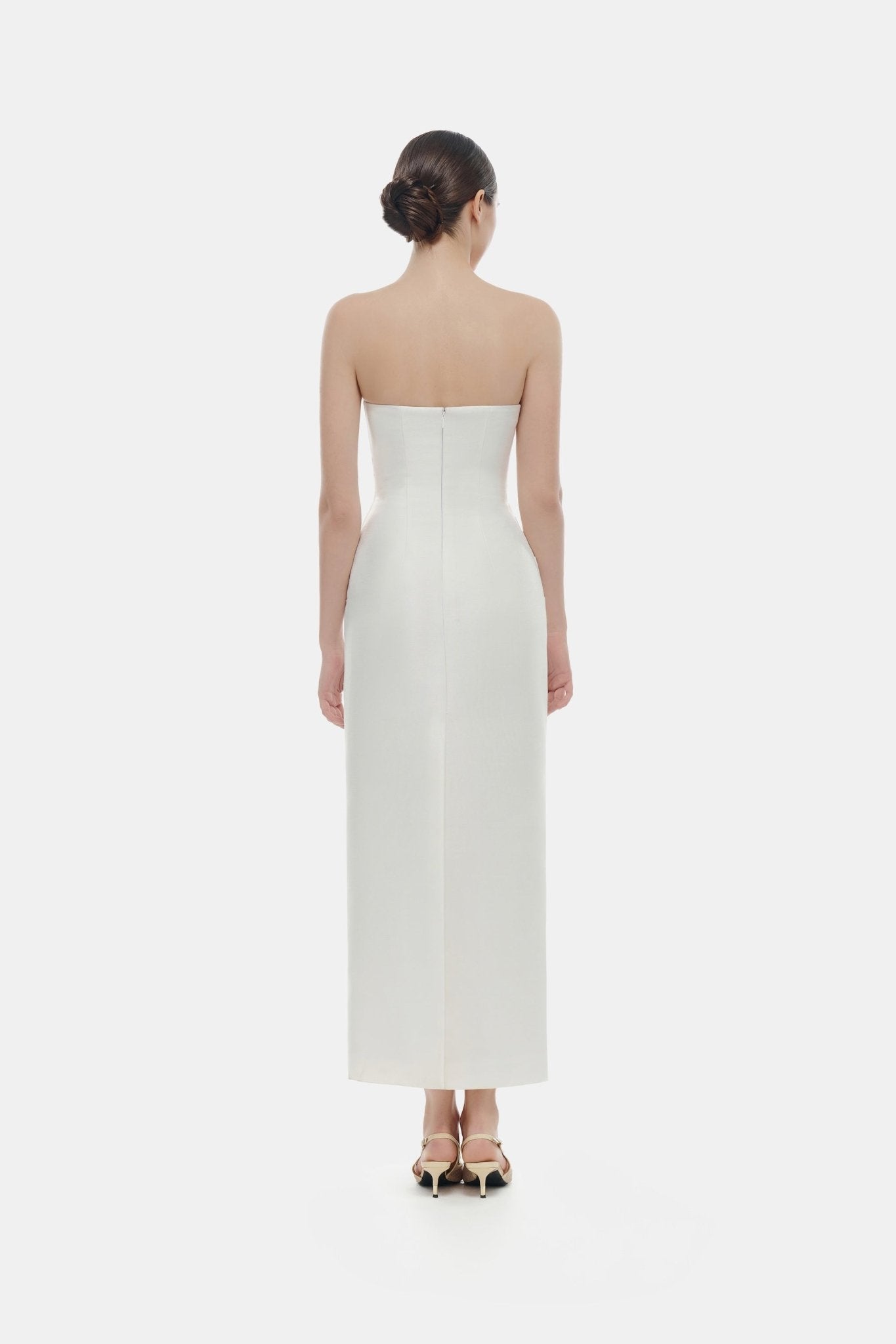 Ivory Draped Tube Midi Dress M Ivory Draped Tube Midi Dress M