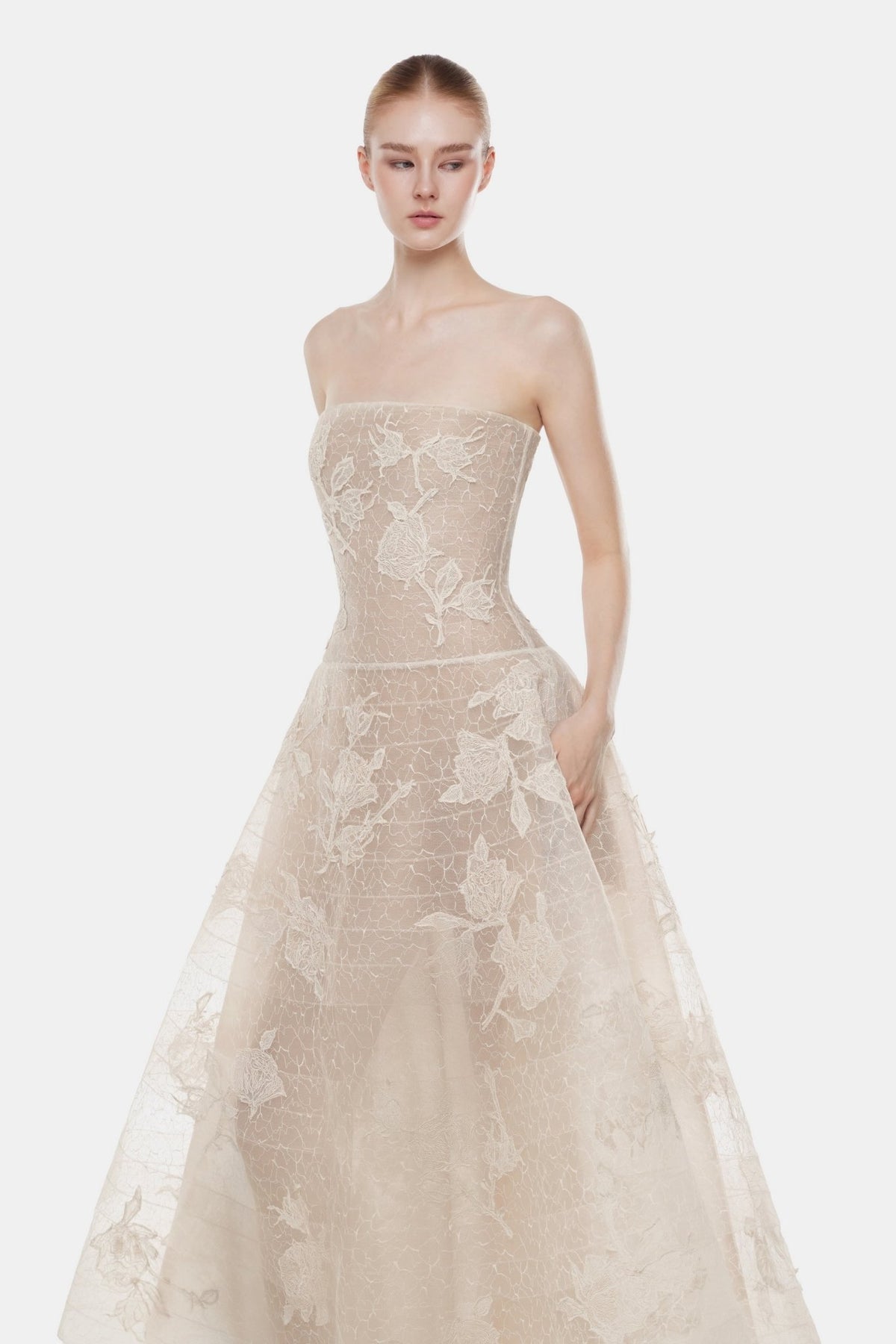 Ivory Floral Appliqué Midi Dress - Montsand