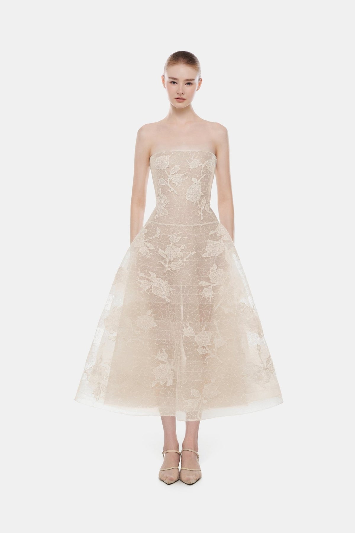 Ivory Floral Appliqué Midi Dress - Montsand
