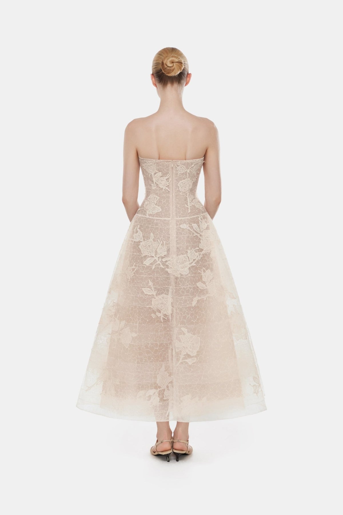 Ivory Floral Appliqué Midi Dress - Montsand