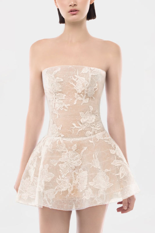 Ivory Floral Appliqué Mini Dress - Montsand