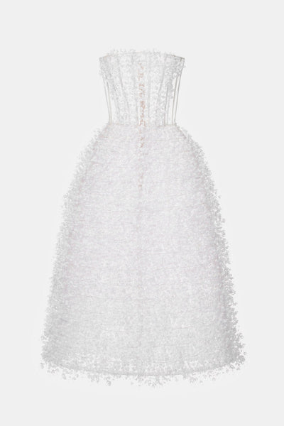 white dress with black flowers Ivory Flowers Midi Dress (TEST) XS