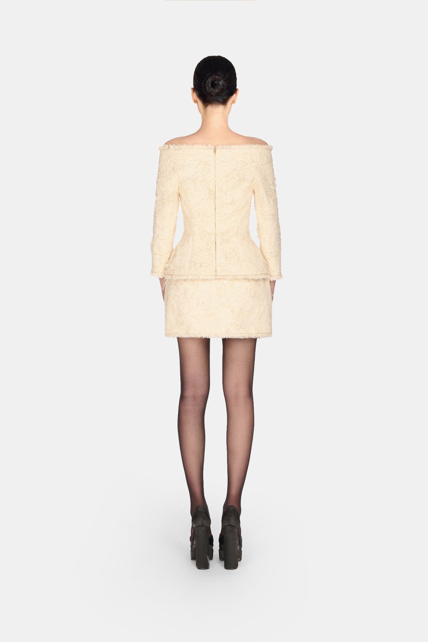 Ivory Off-shoulder Crystal Beaded Blazer - Montsand
