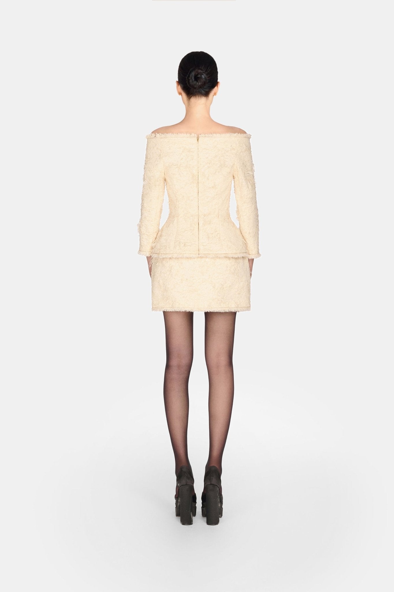 Ivory Off - shoulder Crystal Beaded Blazer - Montsand