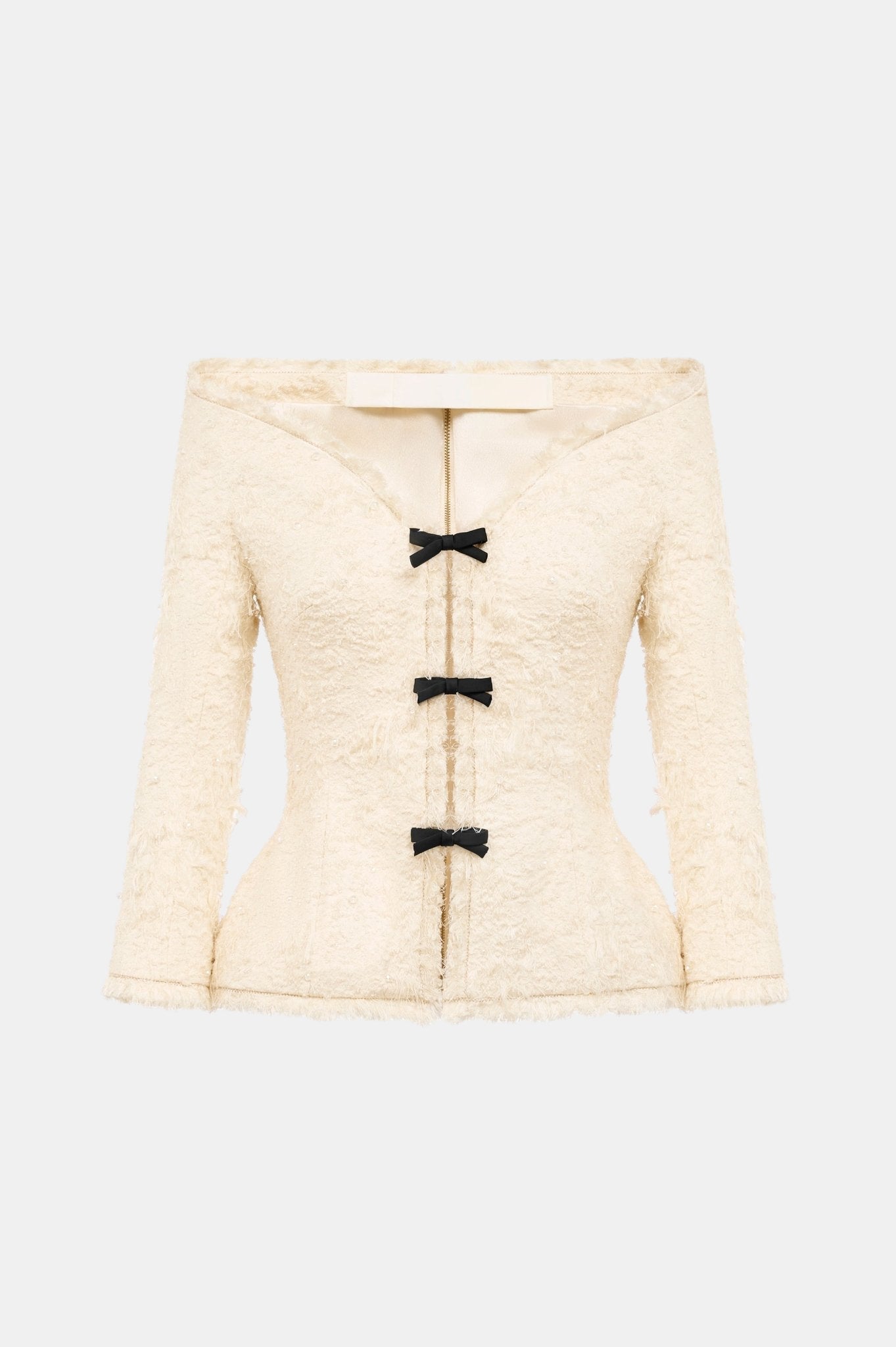 Ivory Off-shoulder Crystal Beaded Blazer - Montsand