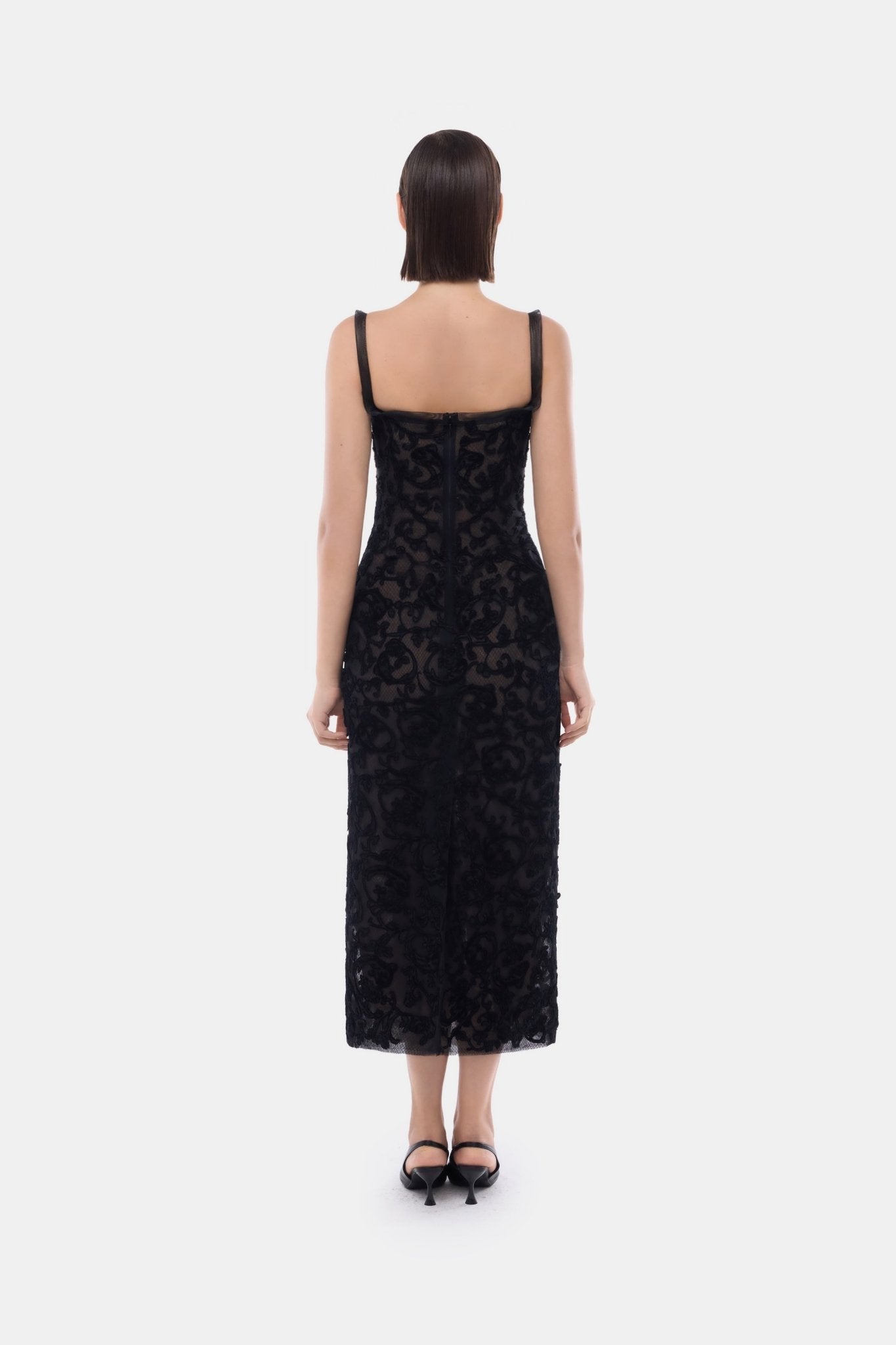 Ivory Straight Neckline Bodice Midi Dress - Montsand