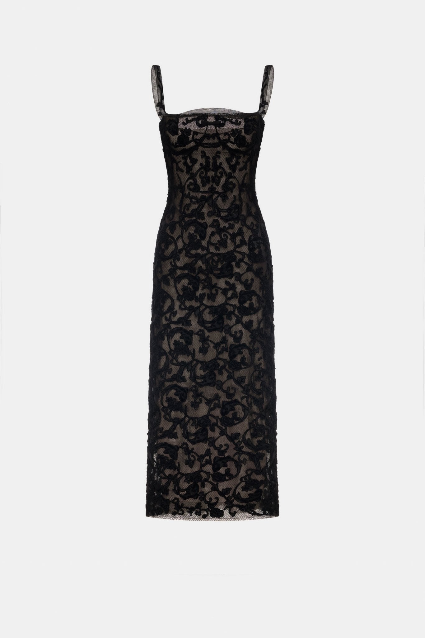 Ivory Straight Neckline Bodice Midi Dress - Montsand