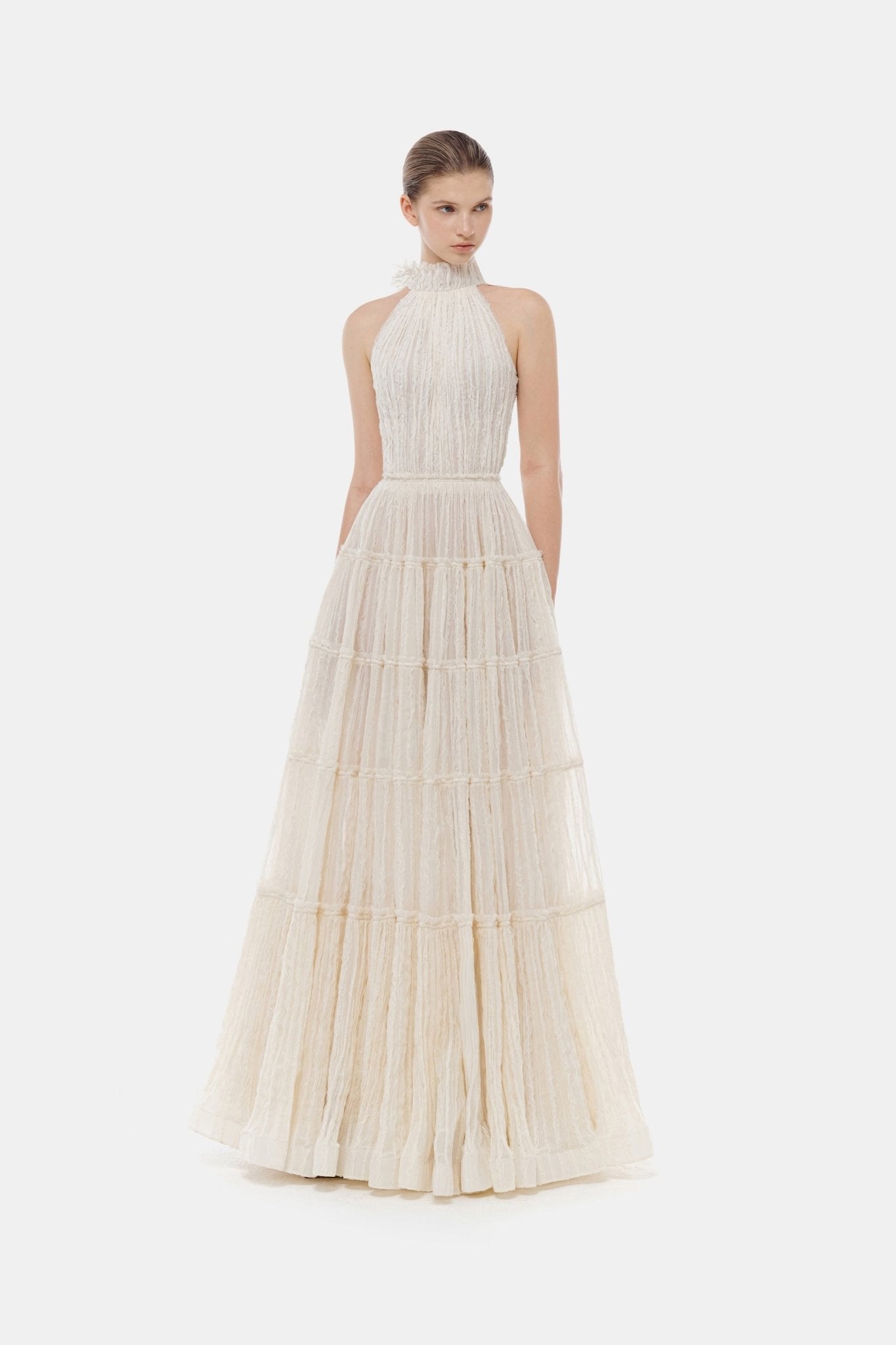 Ivory Tiered Halter Maxi Dress - S Ivory Tiered Halter Maxi Dress - S