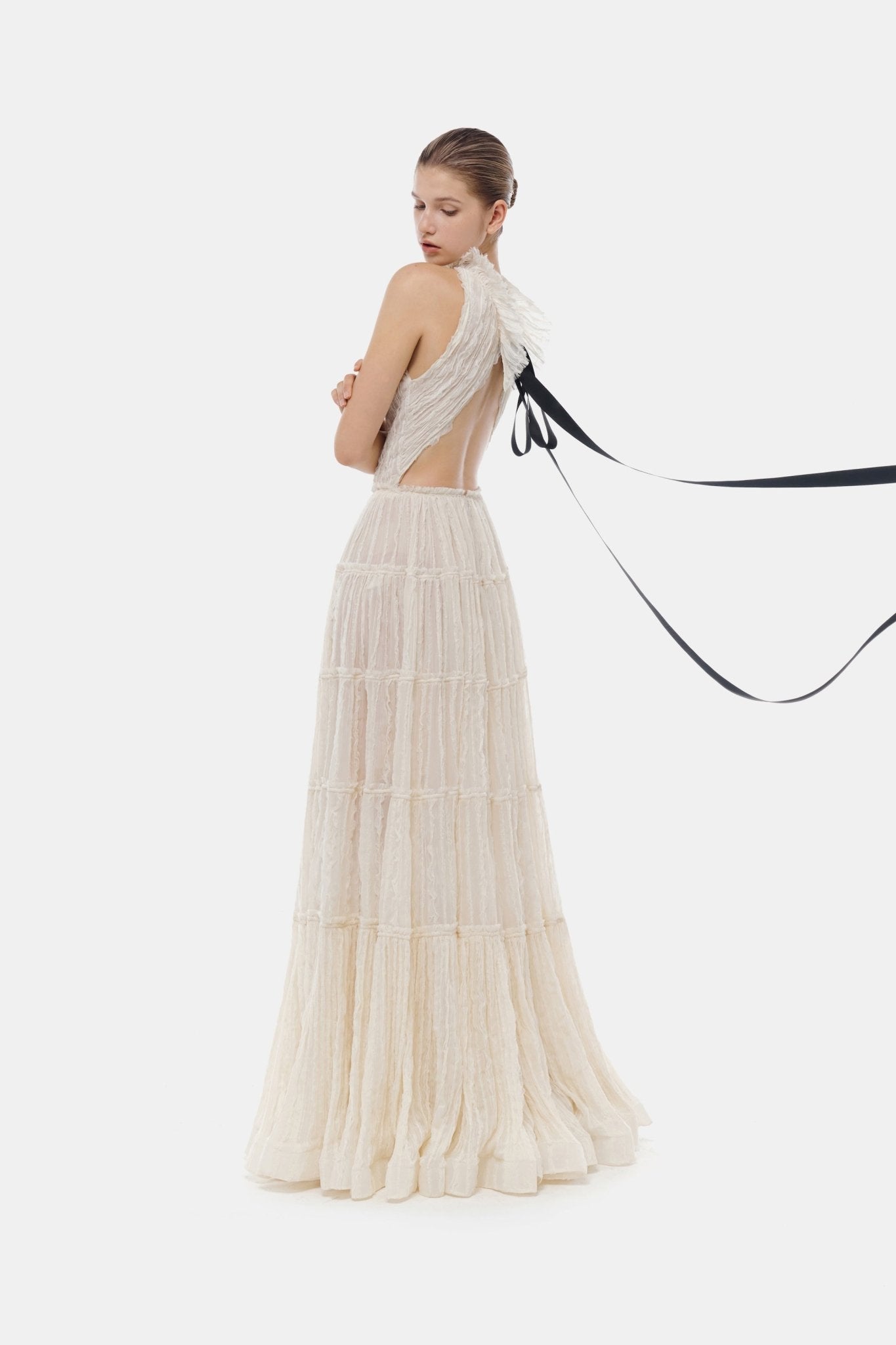 Ivory Tiered Halter Maxi Dress XL
