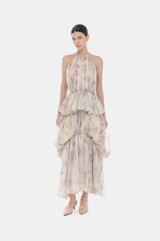 Lavender Tiered Halter Bubble Dress - Montsand