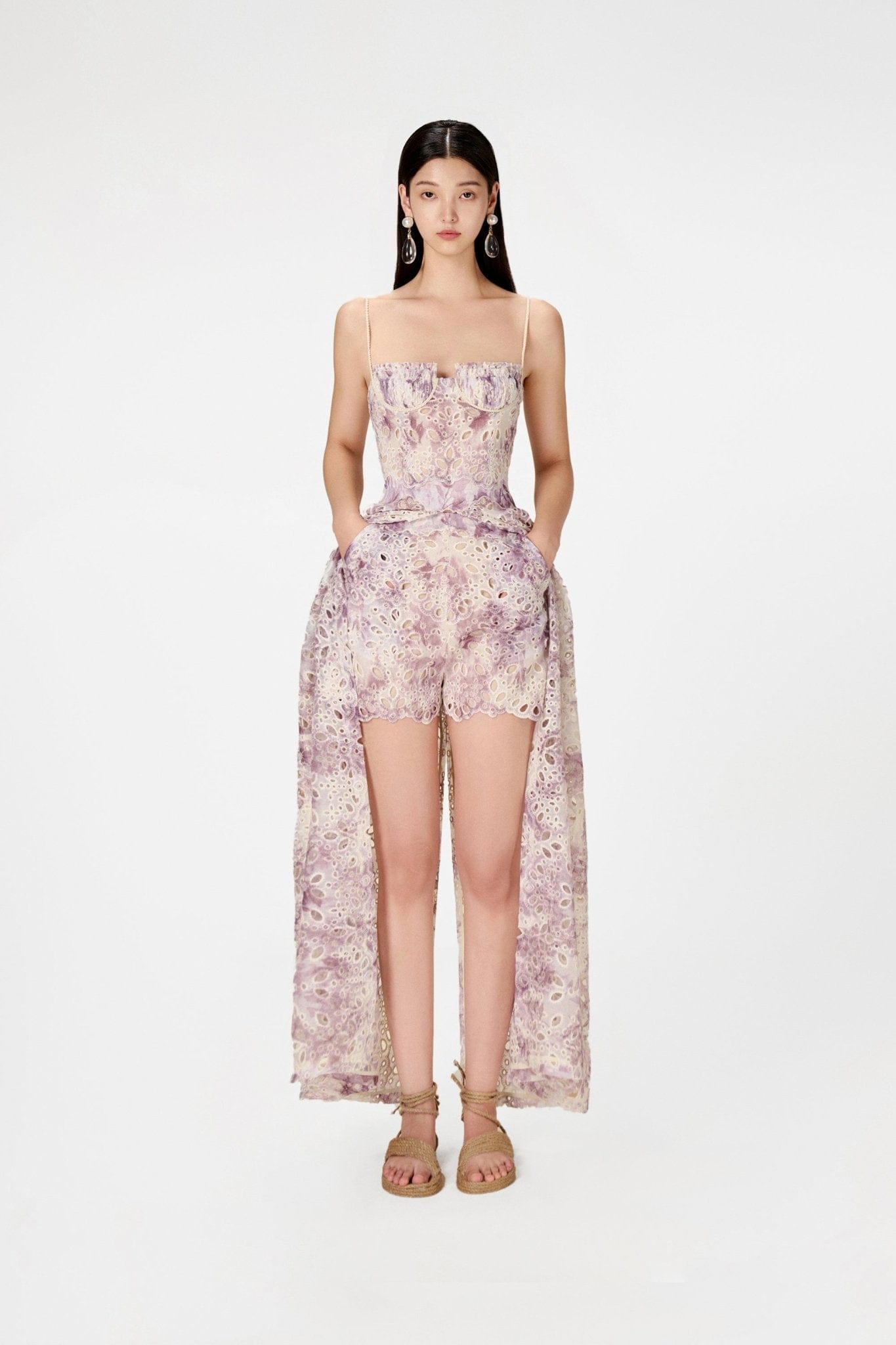 Lilac Embroidered Cotton Maxi Set - Montsand