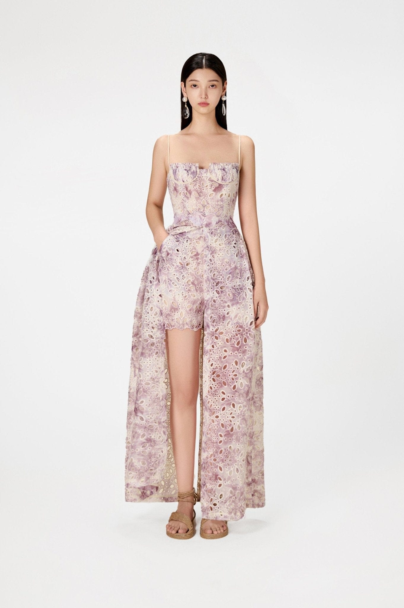 Lilac Embroidered Cotton Maxi Set - Montsand