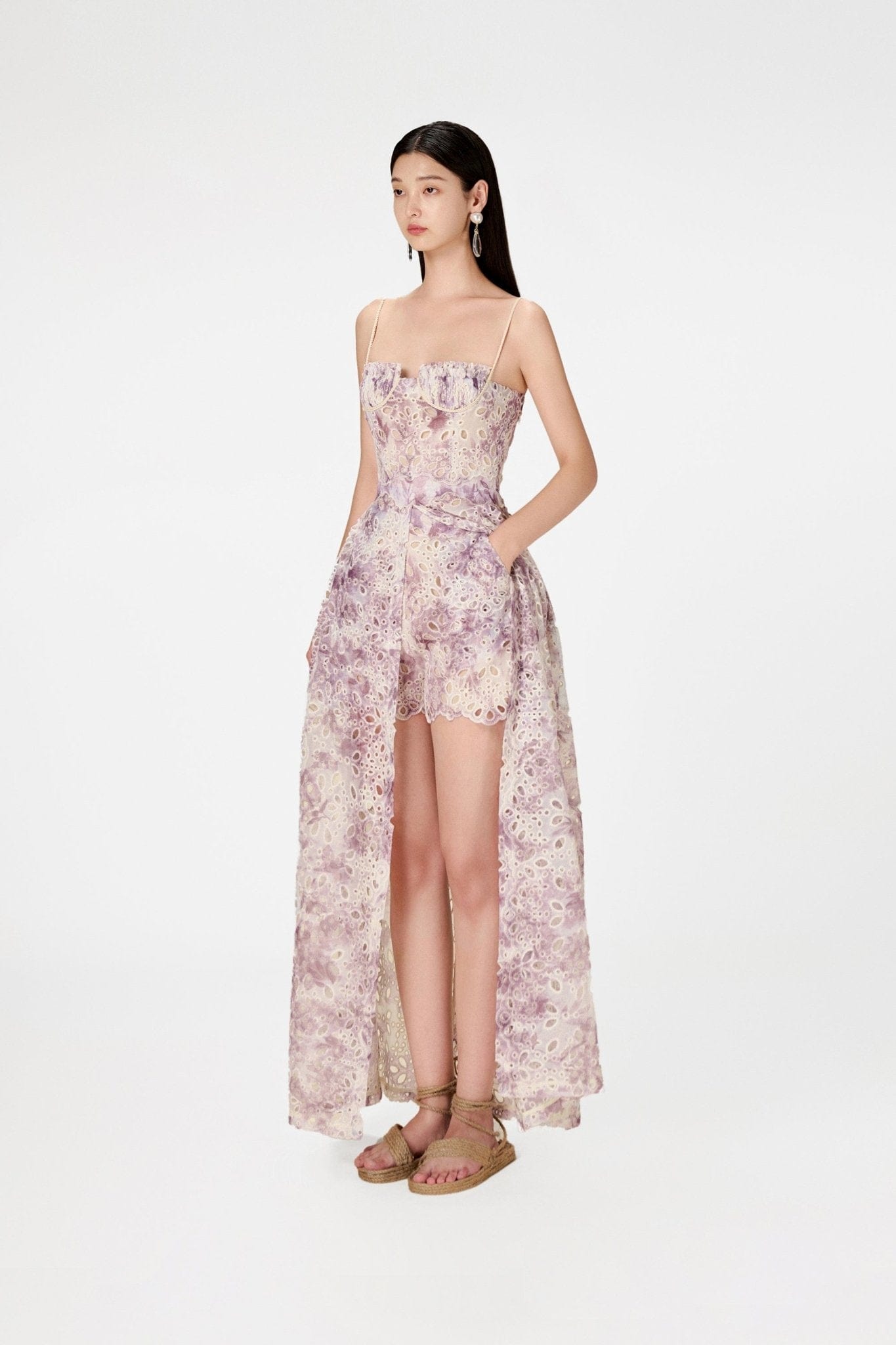 Lilac Embroidered Cotton Maxi Set - Montsand