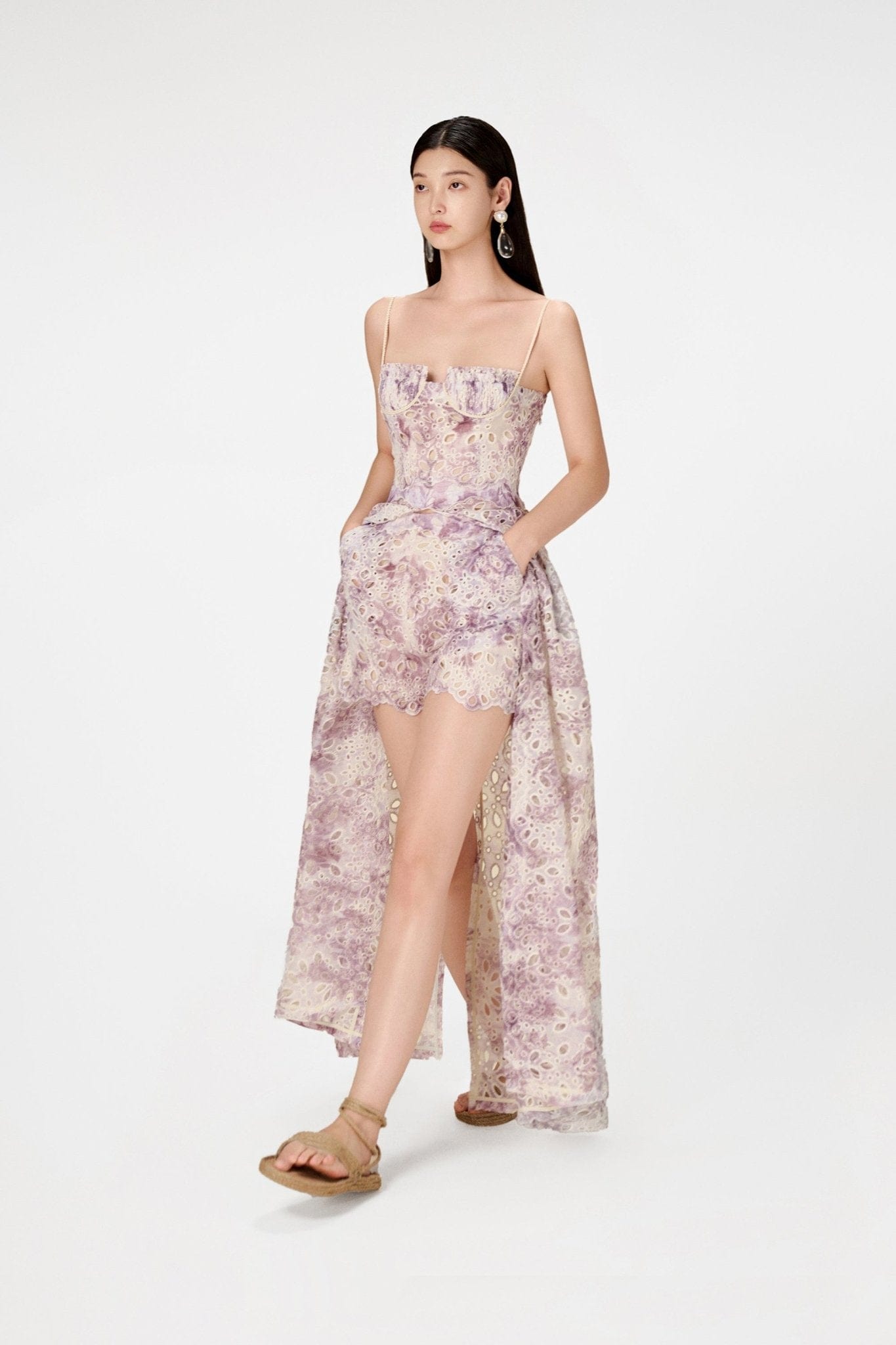 Lilac Embroidered Cotton Maxi Set - Montsand