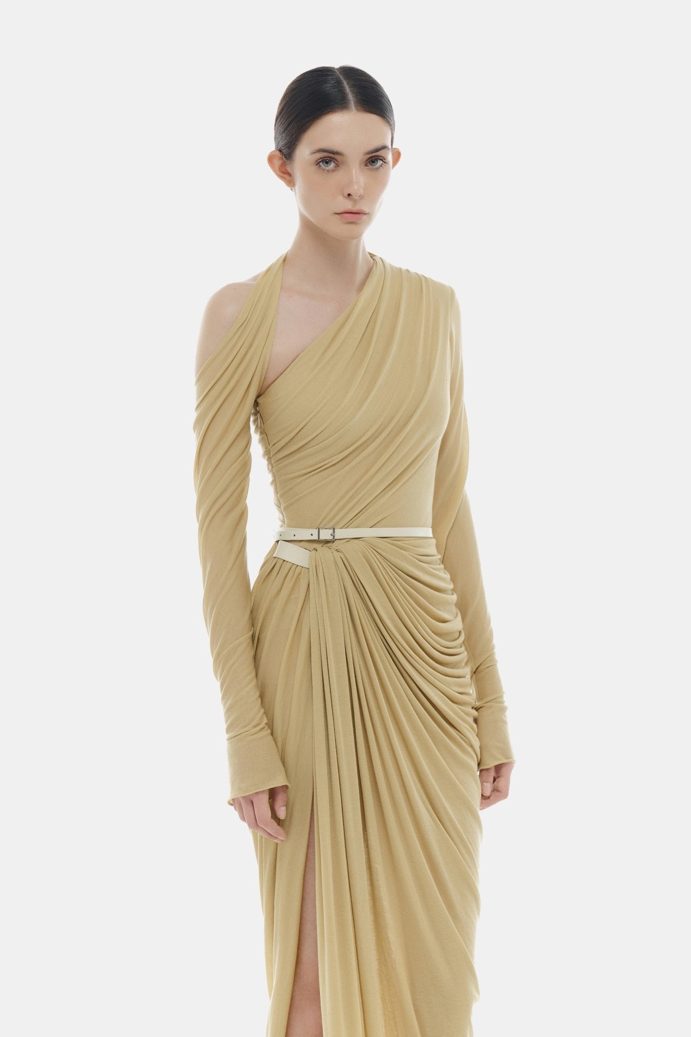 Lime Draped Asymmetric Maxi Dress Dresses Montsand