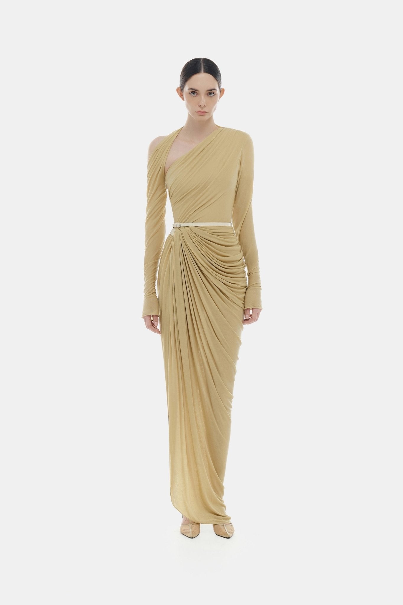 Lime Draped Asymmetric Maxi Dress Montsand Lime Draped Asymmetric Maxi Dress Montsand