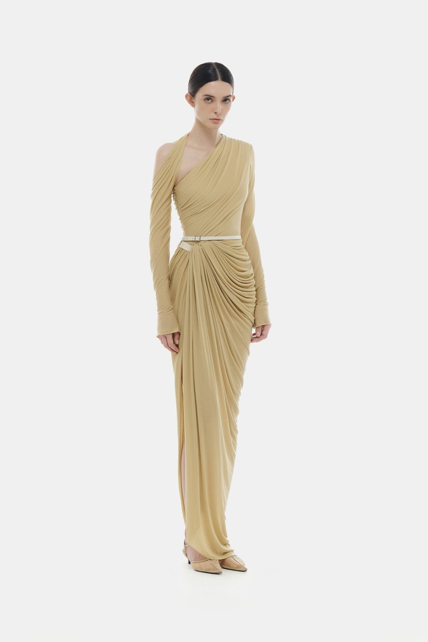 Lime Draped Asymmetric Maxi Dress Dresses Montsand