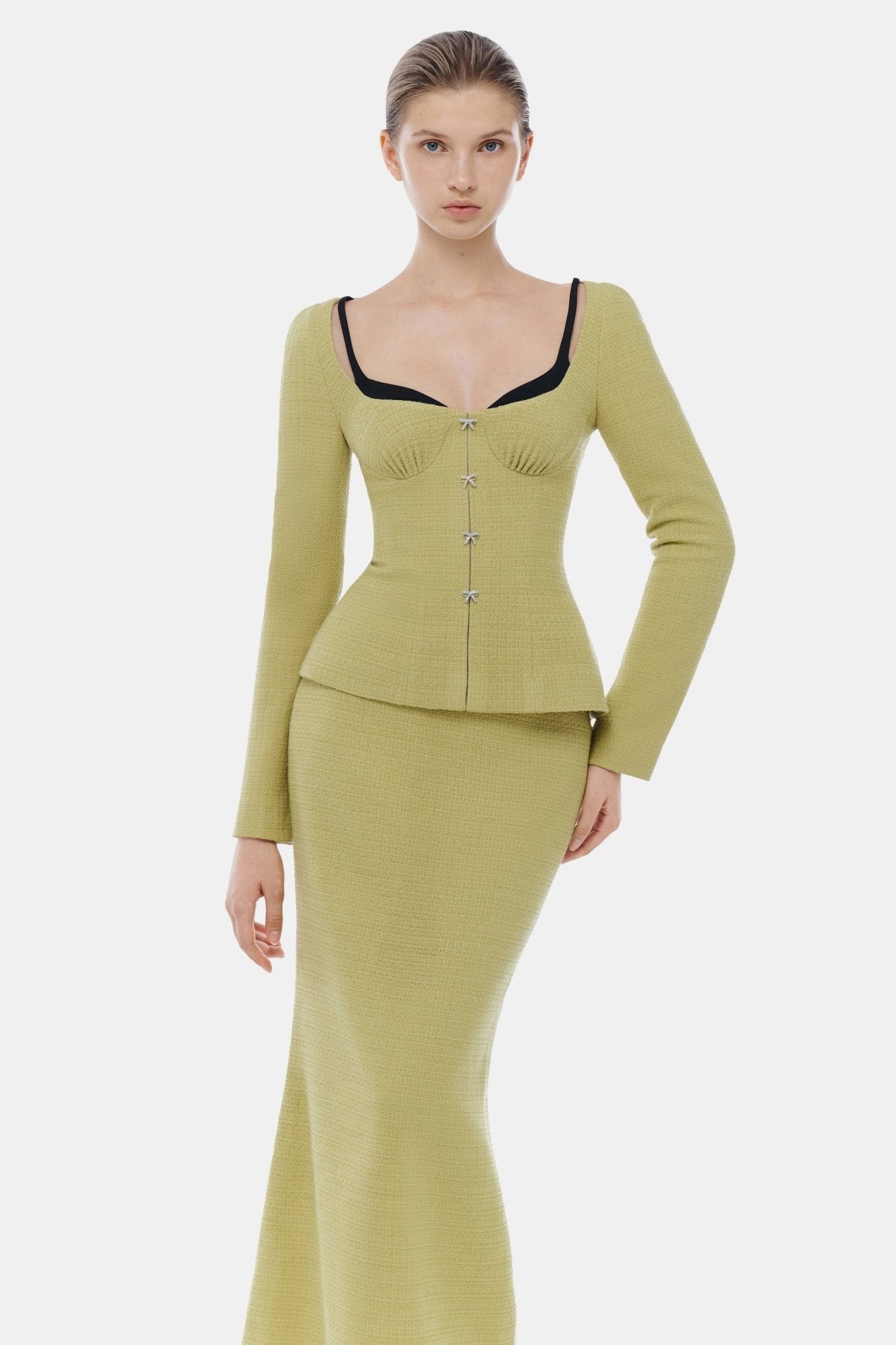 Lime Tweed Midi Skirt - Montsand