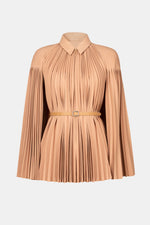 Camel Pleated Cape Jacket