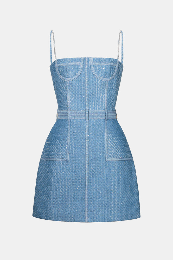 Denim Beaded Mini Dress