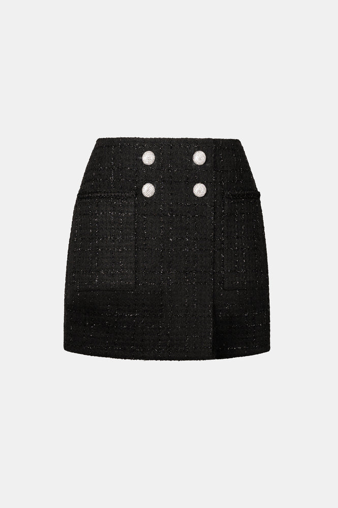 Black Tweed Trench Skirt