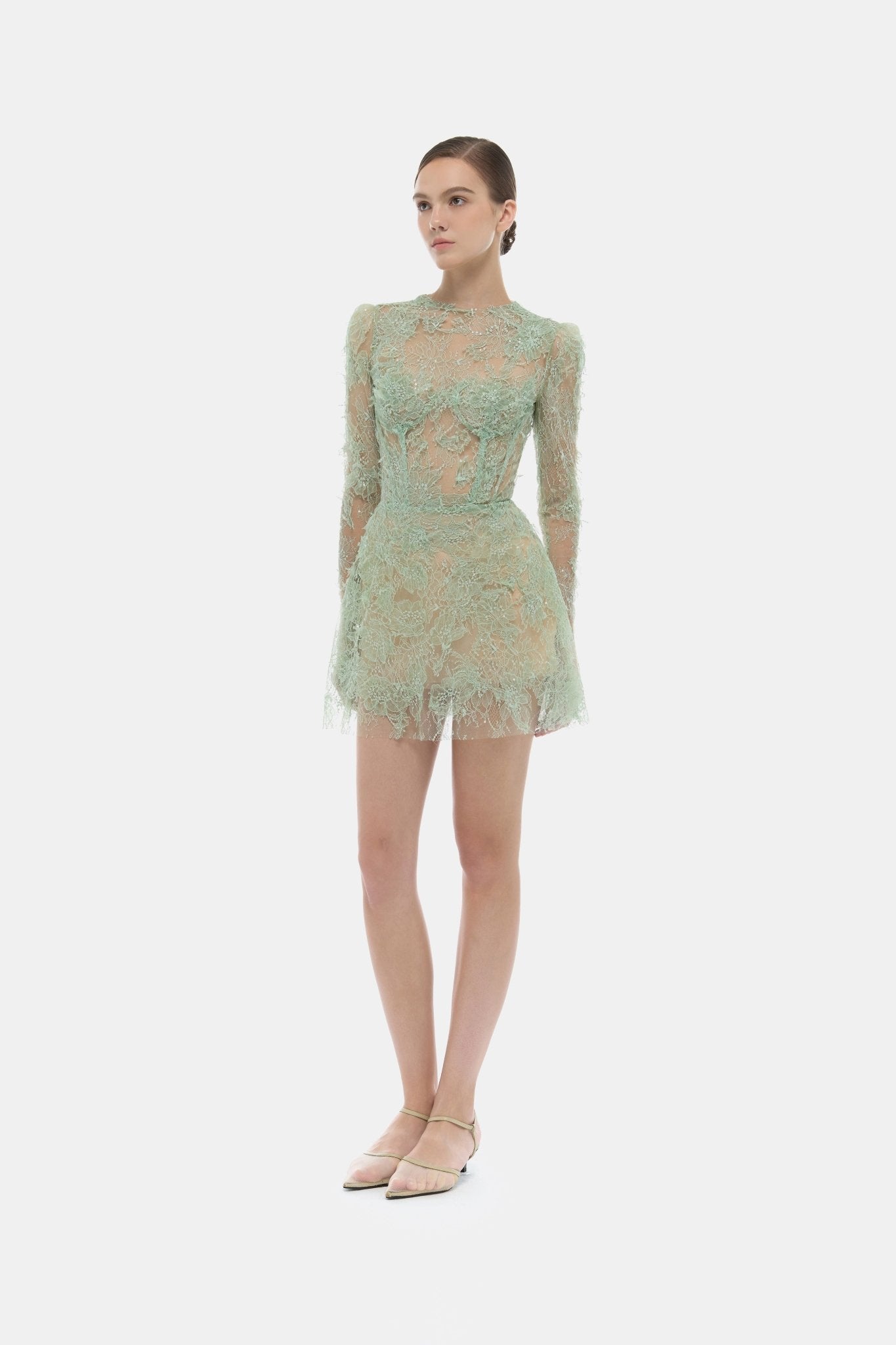 Mint Beaded Lace Mini Dress - Montsand
