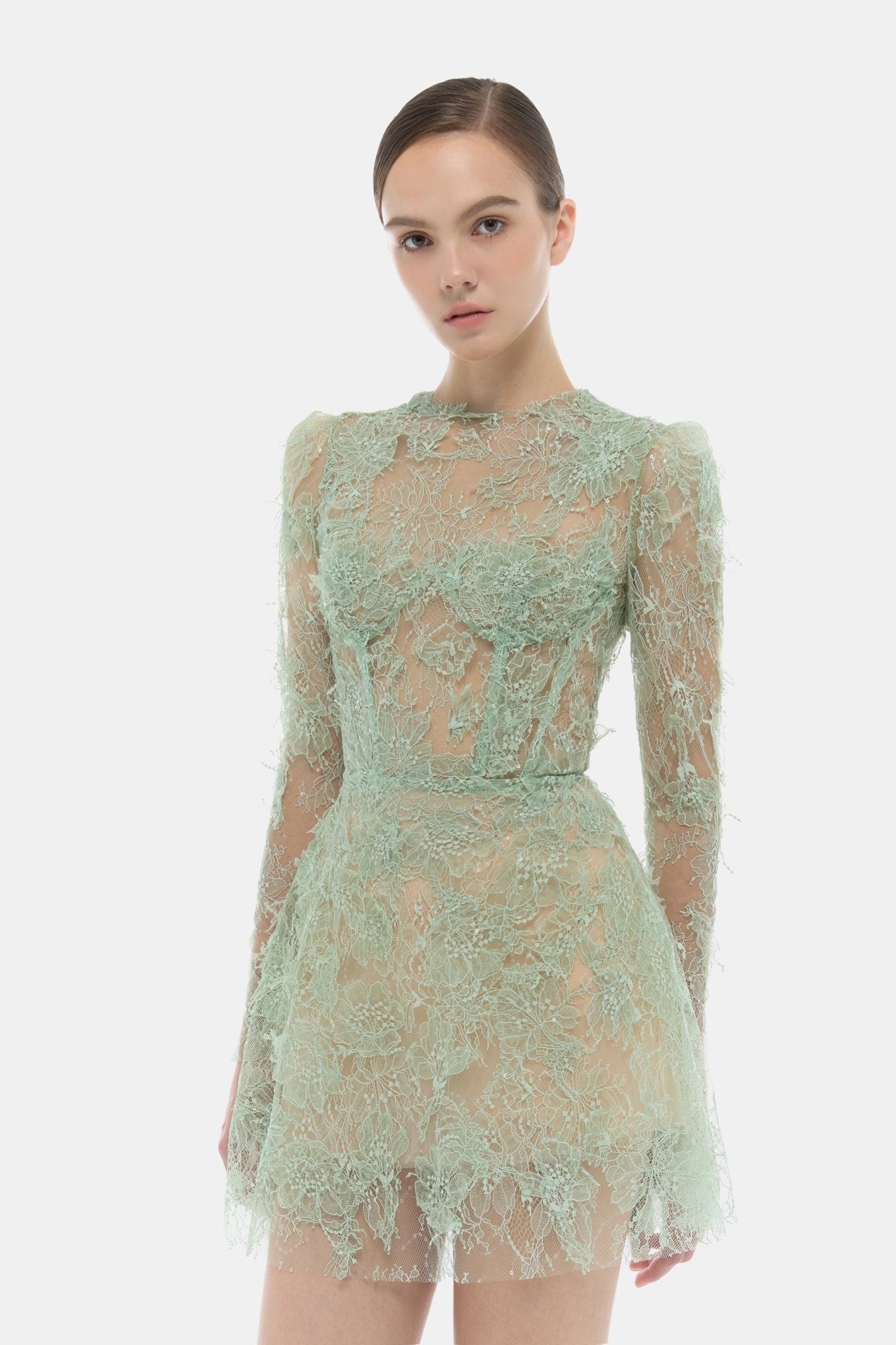 Mint Beaded Lace Mini Dress