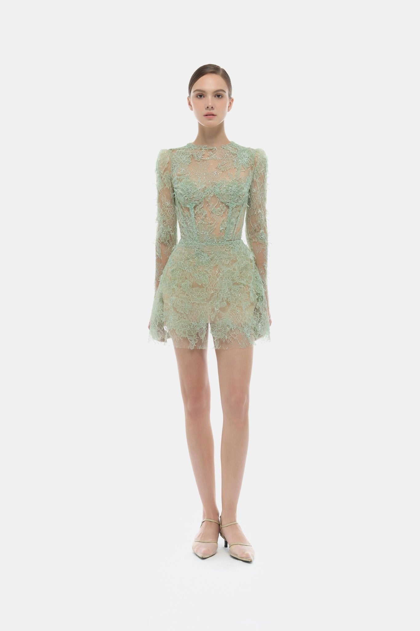 Mint Beaded Lace Mini Dress - Montsand