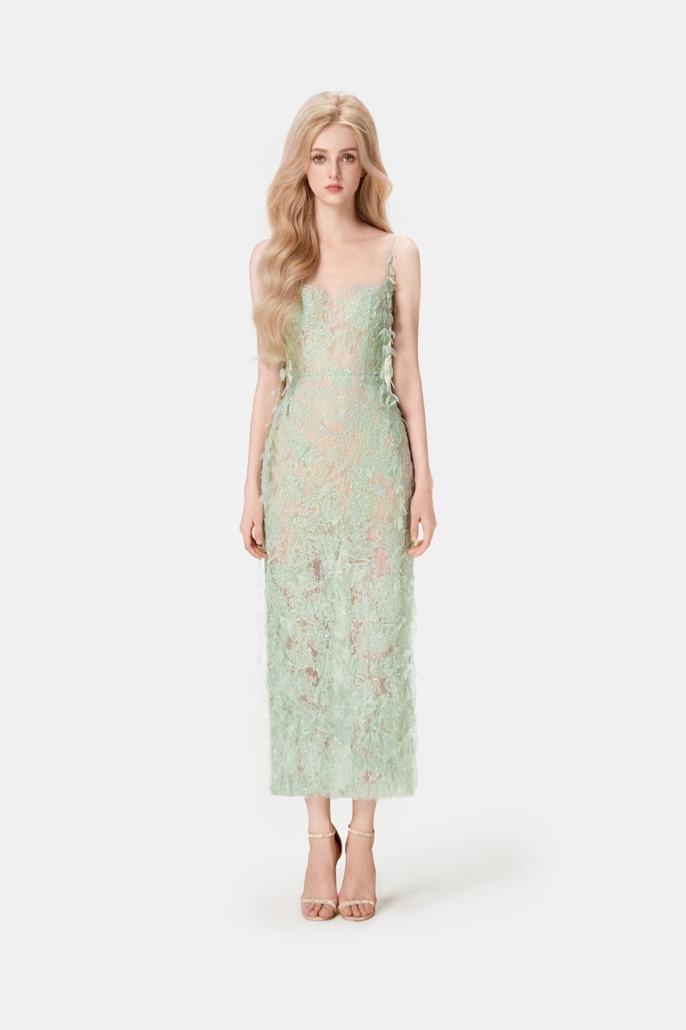 Mint Beaded Lace Pencil Dress - Montsand