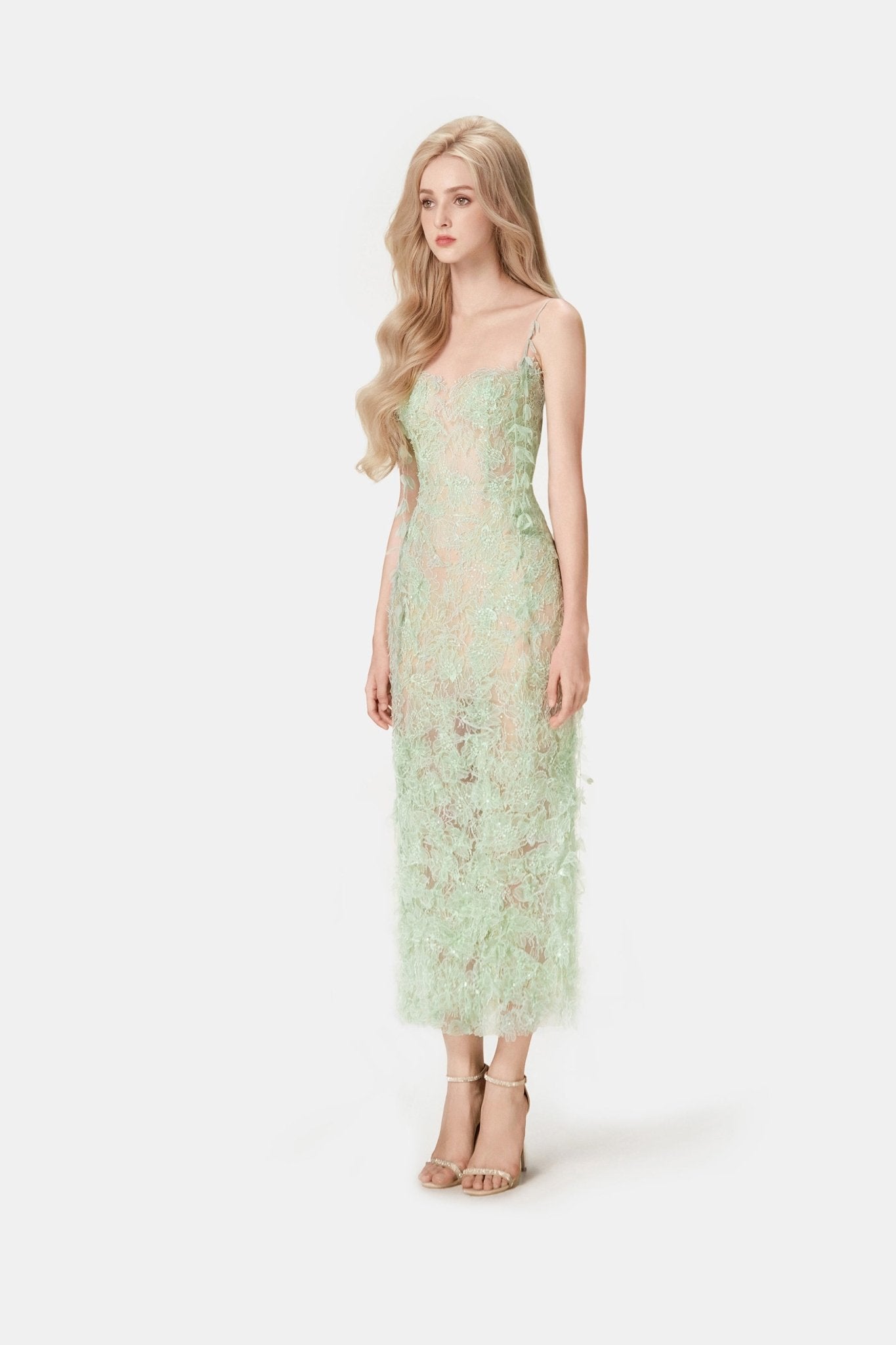 Mint Beaded Lace Pencil Dress - Montsand