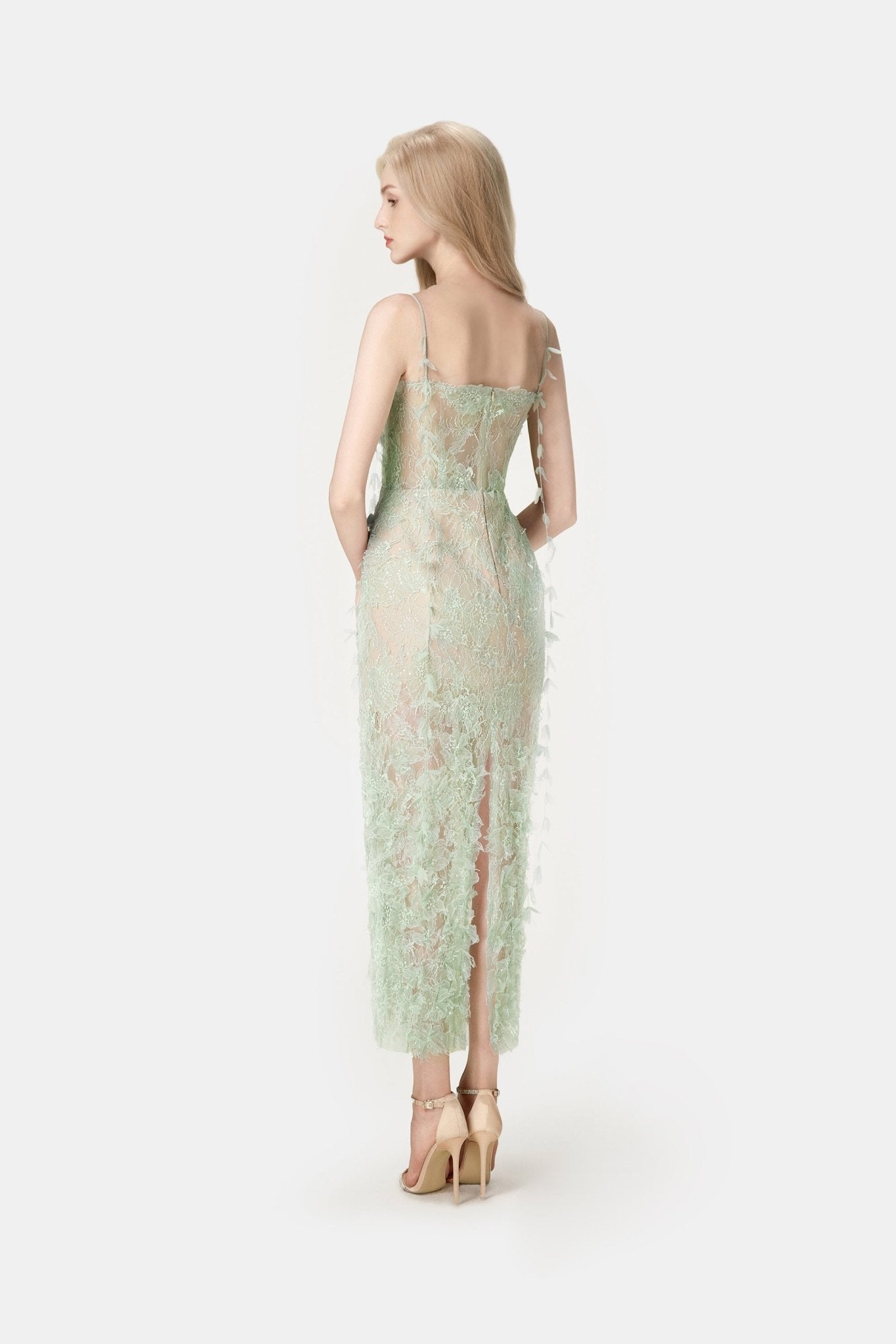 Mint Beaded Lace Pencil Dress - Montsand