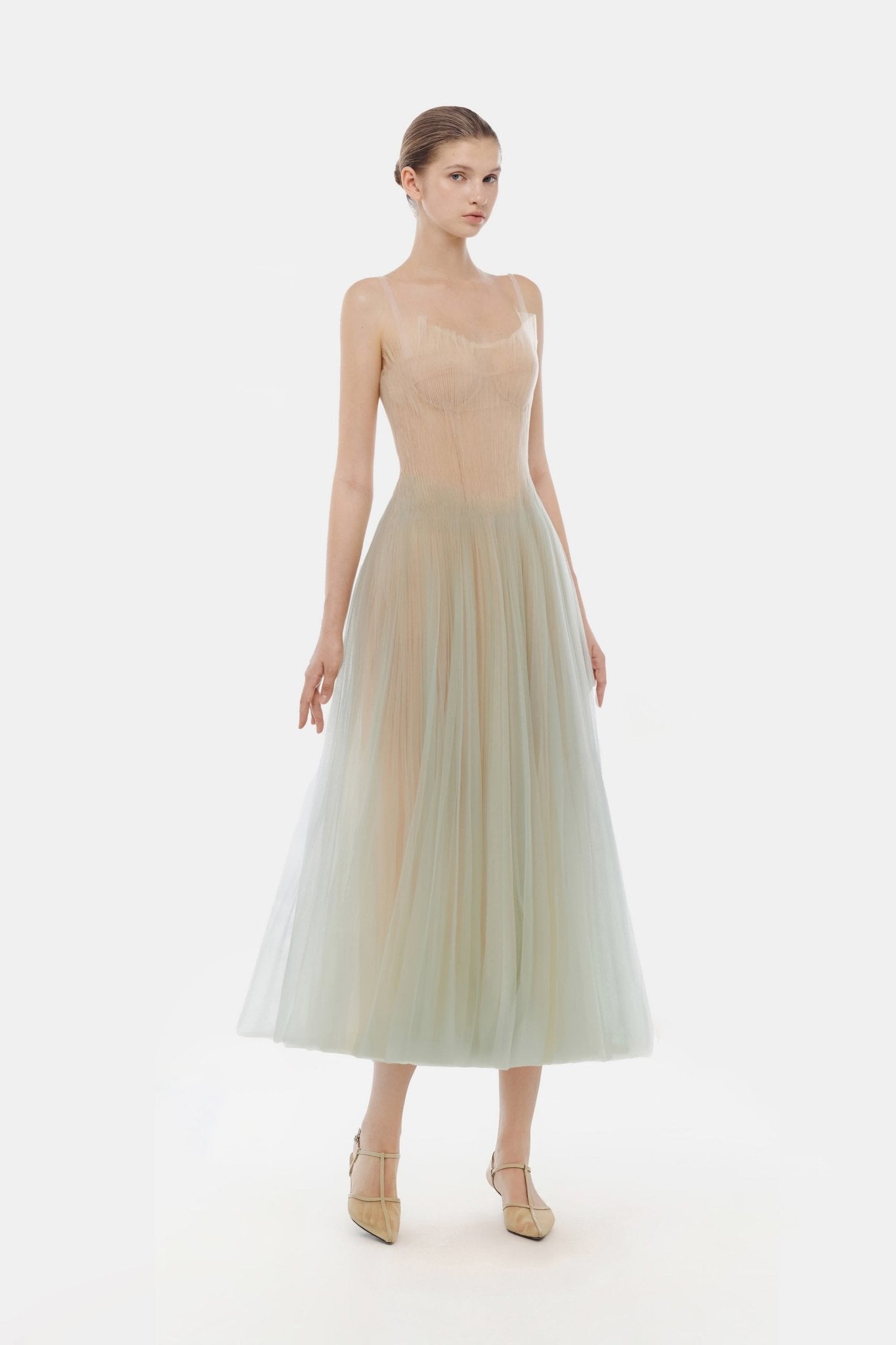 Mint Corset Tulle Midi Dress S