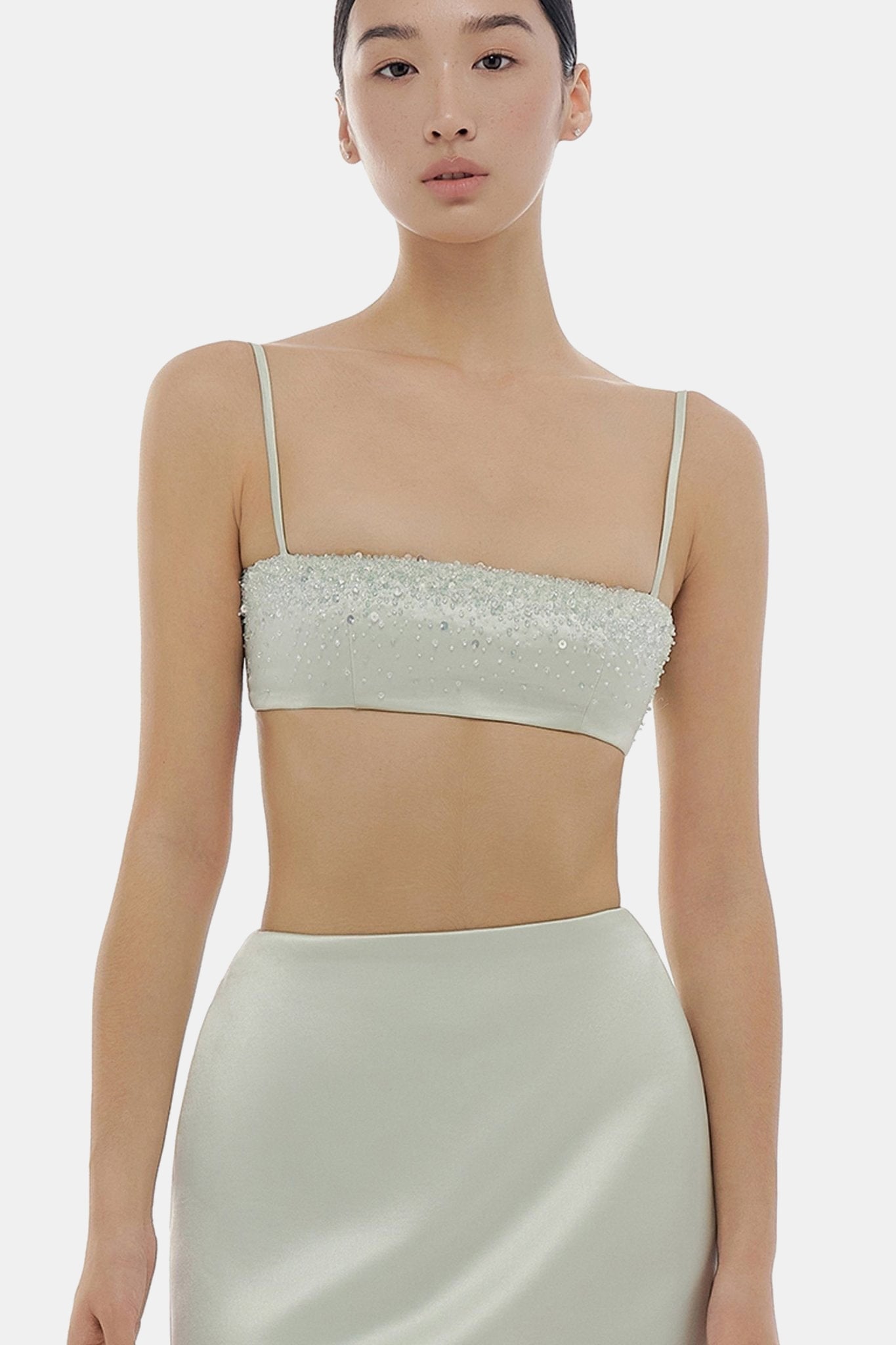 Mint Crystal Beaded Silk Bra - Montsand