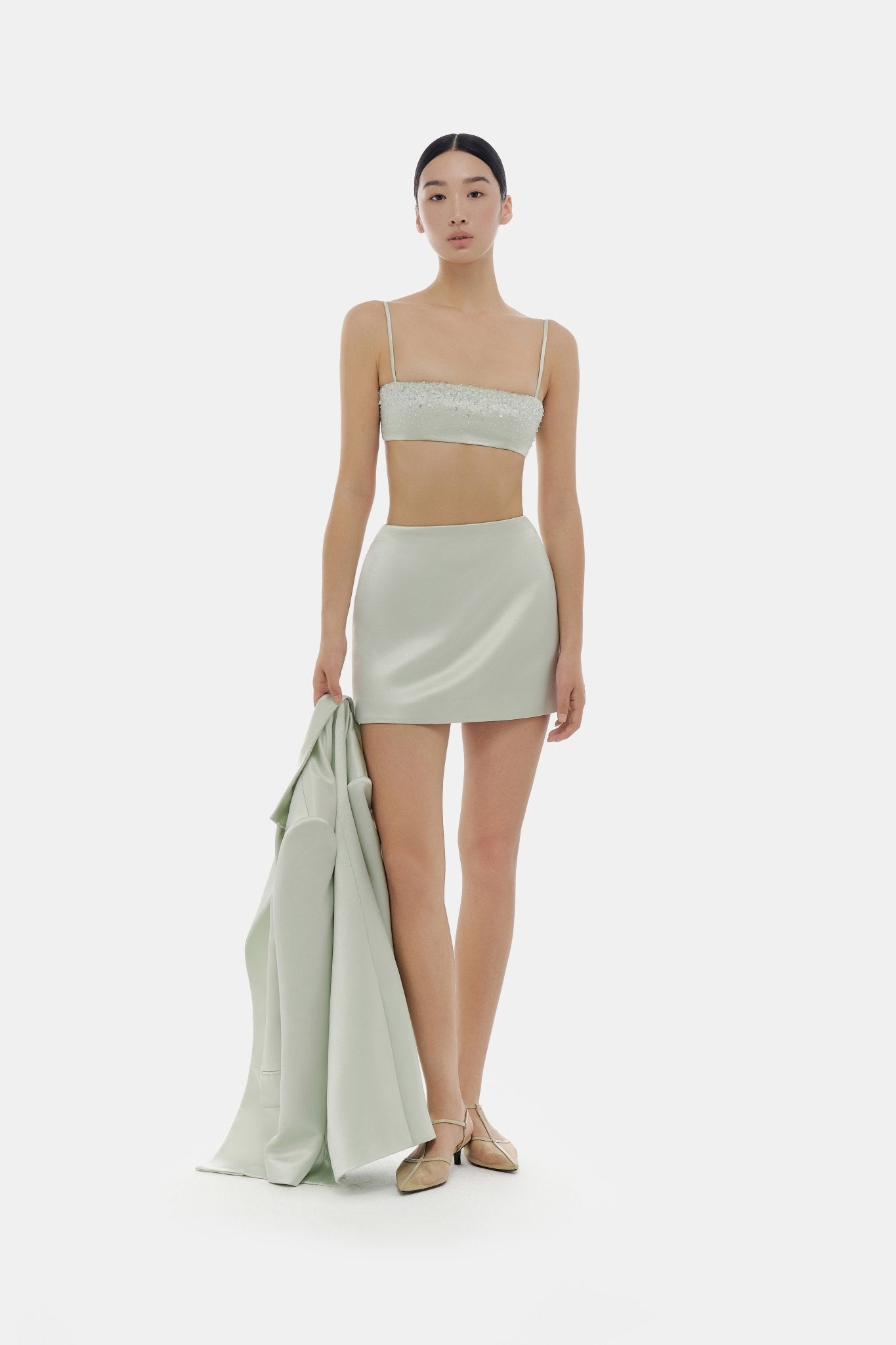 Mint Crystal Beaded Silk Bra - Montsand